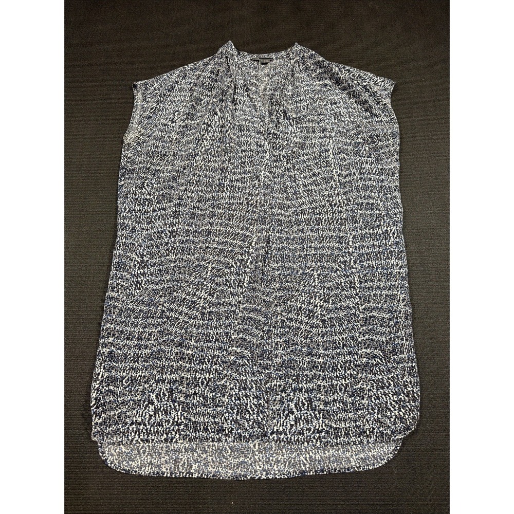 Vince Blue Speckled 100% Silk Tunic Dress Cap Sleeve Split V-Neck Pocket Size‎ S